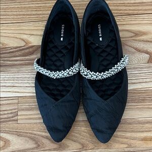 Birdies Black Flats Goldfinch Crystal Pointed Toe Strap Flat 8.5